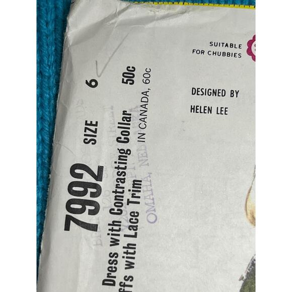 McCalls 7992 Sewing pattern girls dress A line lace collar cuffs 1960s Size 6 - Picture 2 of 7